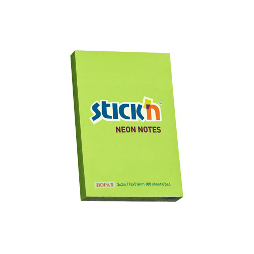 samolepici blocek stick'n neonove zeleny, 76x51mm