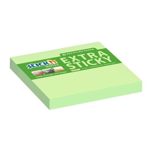 samolepici blocek stick'n extra sticky recyklovany pastelove zeleny, 76x76mm